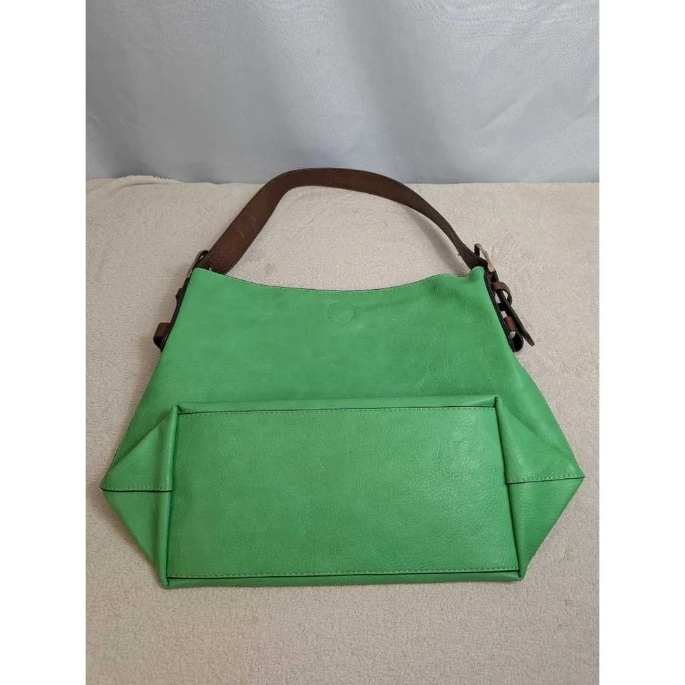 Vibrant Green Hobo Shoulder Bag Reversible Brown Interior Faux Leather‎ Casual